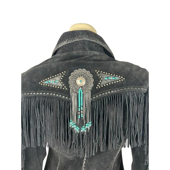 Scully Black Fringe Jacket with Turquoise Accents - Picture 10 of 14
